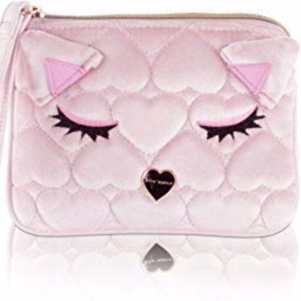 NWT Betsey Johnson Pink Heart Quilted Cat Wristlet